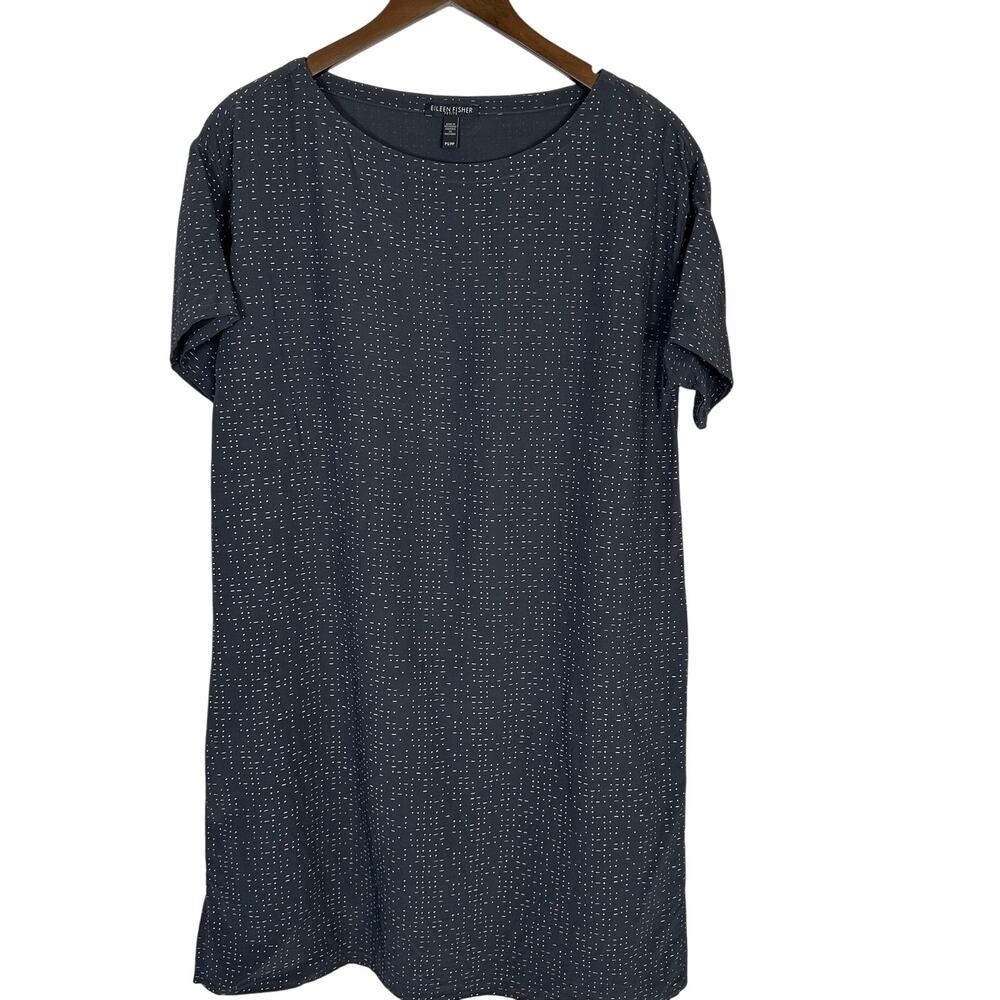 Eileen Fisher Morse Code‎ Tencel Viscose Graphite Dress Petite Small Minimalist